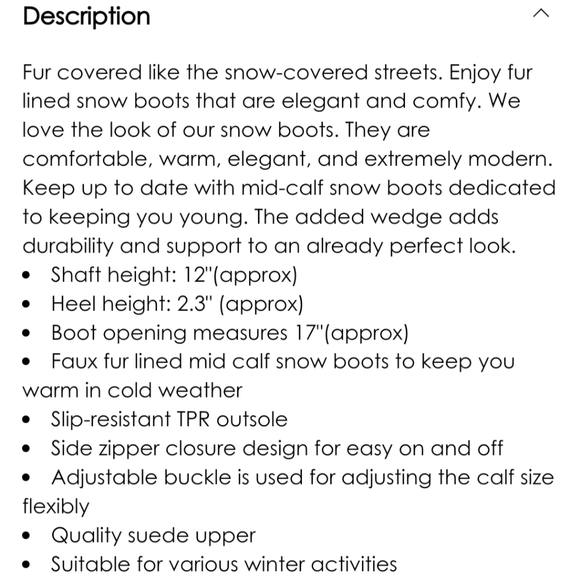 Women's Winter Fur Lined Mid Calf Snow Boots -- Size 6 - Picture 5 of 5